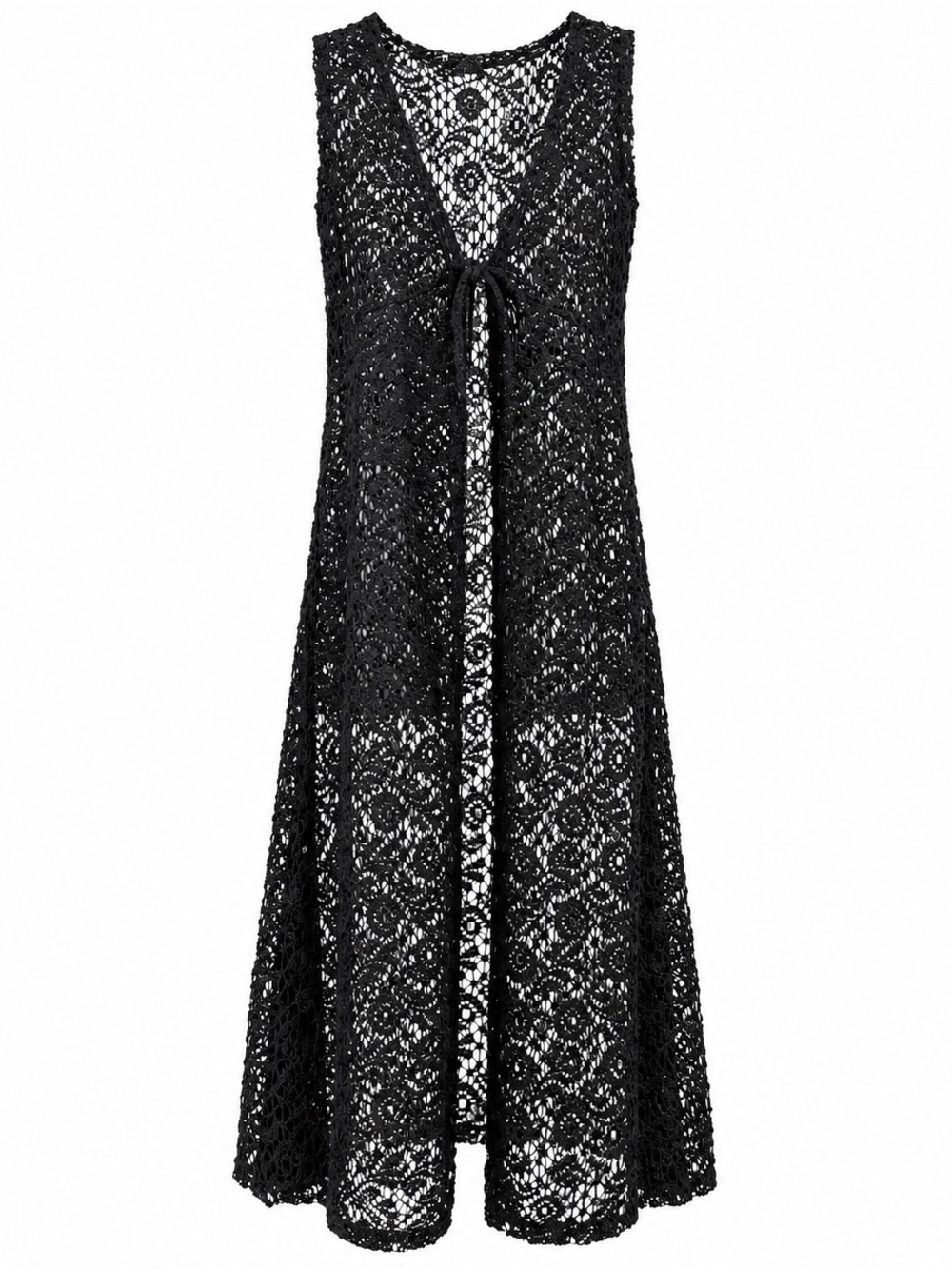Vintage 90s De La Bronx Black Crochet Lace Duster Vest M